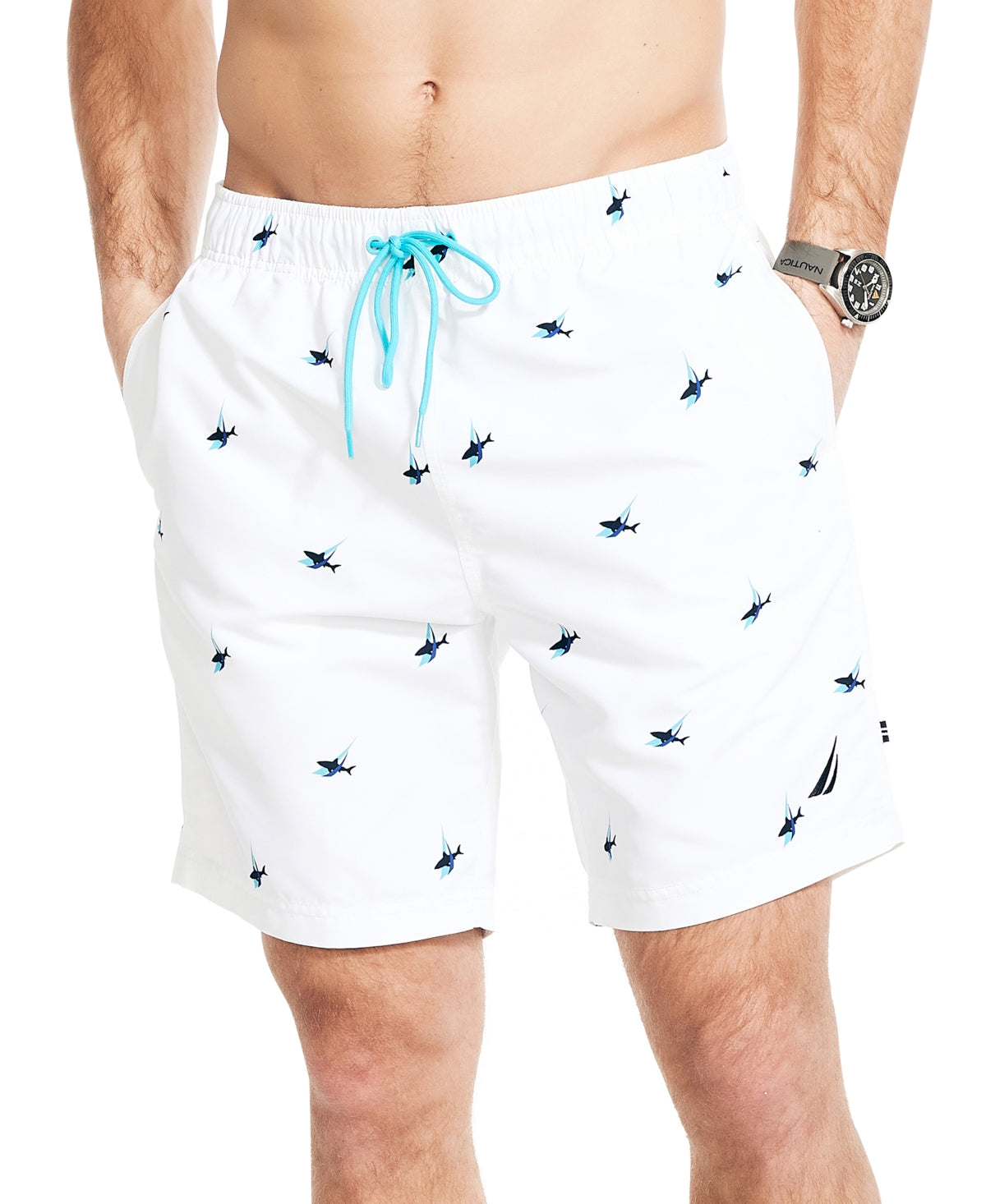 Nautica Mens Regular fit Swim Trunks Swimwear Medium / 8 White