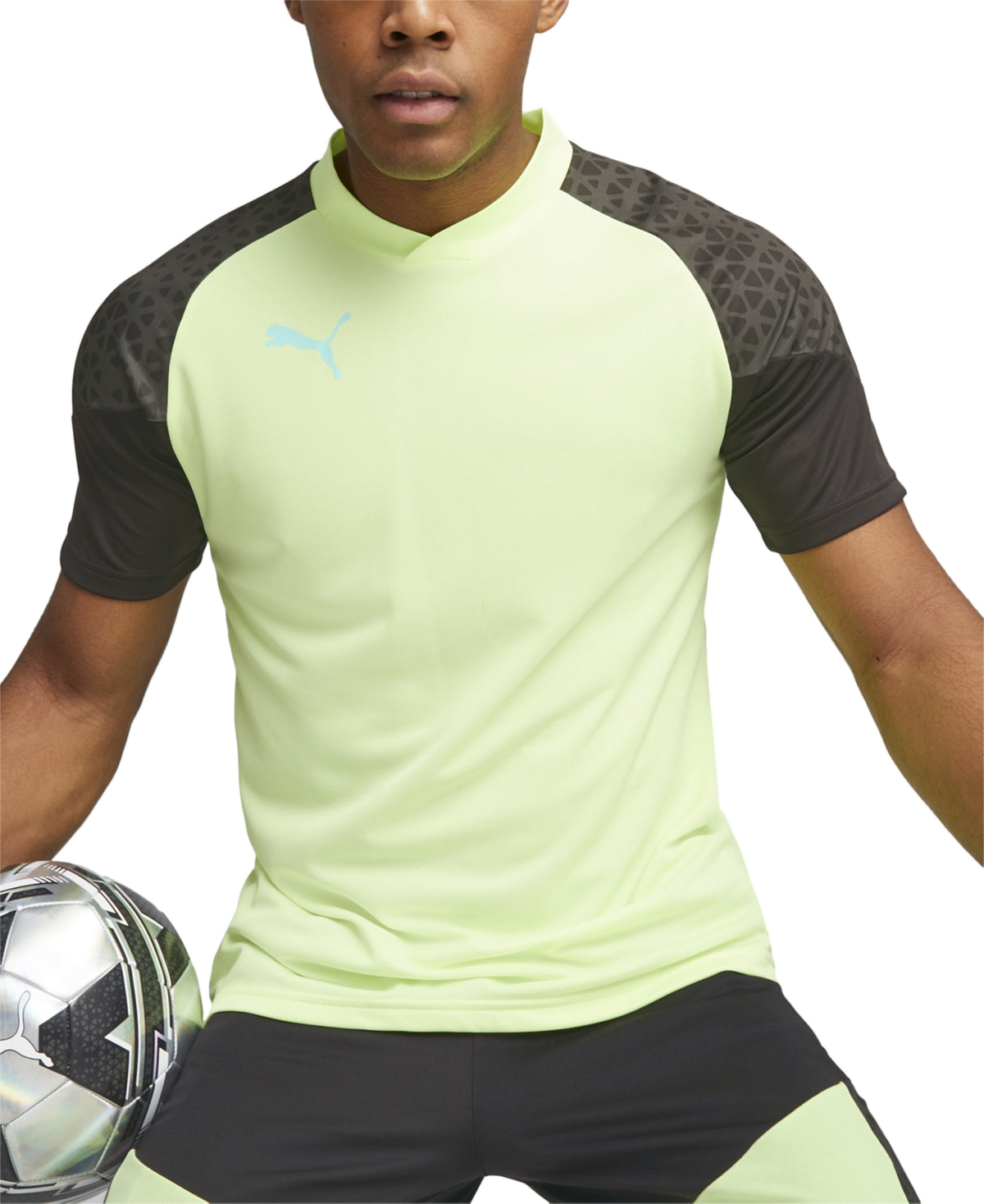 Puma Mens Short Sleeve T Shirt Cup Logo Soccer Training Black Yellow Small