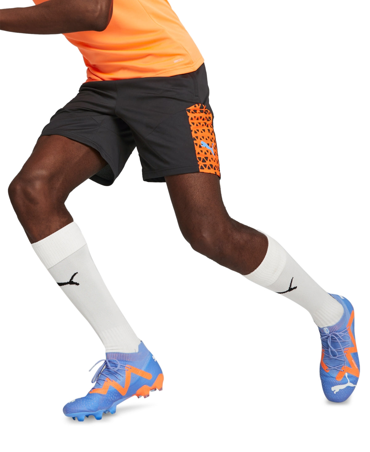 Puma Men's Cup Logo Soccer Training Shorts Black Orange Small