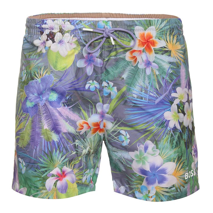 Hugo Boss Mens Regular fit Swim Trunks Swimwear Small Purple Tropical Floral