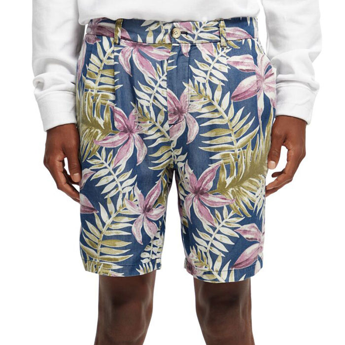 Scotch & Soda Men's Printed Pleated Twill Shorts Blue  34