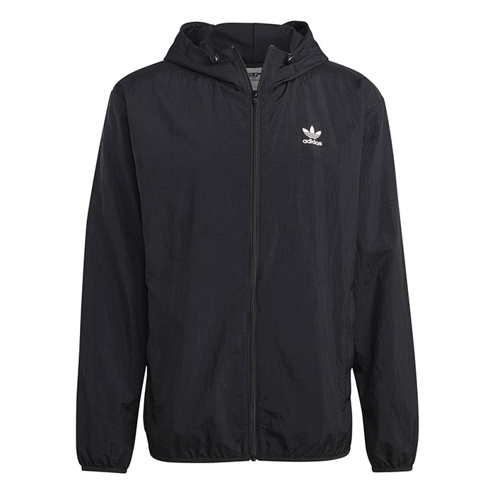 Adidas Mens Trefoil Windbreaker Coat Large Black Full Zip Solid