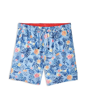Peter Millar Mens Palm Floral 7 Swim Trunks Blue Large