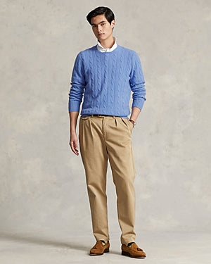 Ralph Lauren Polo Mens Pure Cashmere Cable Knit Crewneck Sweater Large Blue