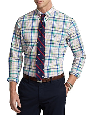 Polo Ralph Lauren Mens Slim Fit Plaid Poplin Shirt Pink Green 2XL
