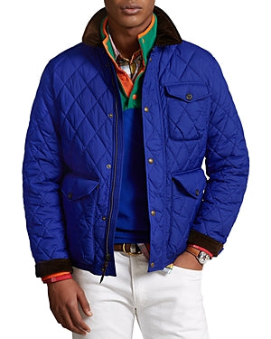 Polo Ralph Lauren Mens Water-Repellent Quilted  Rain Jacket Blue Medium