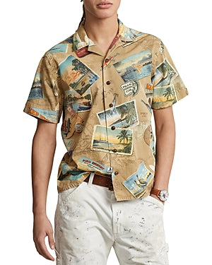 Polo Ralph Lauren Mens Classic Fit Printed Twill Button Down Shirt Brown Large