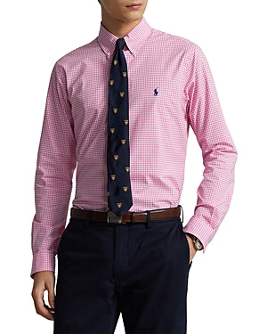 Polo Ralph Lauren Mens Slim fit Long Sleeve Button-Up Shirt Large Pink Check