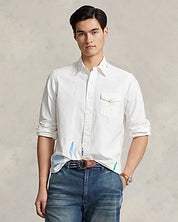 Polo Ralph Lauren Men's Classic Fit Shirt Preppy Paintsplatter White Small