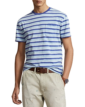 Polo Ralph Lauren Mens Classic Fit Striped Jersey T Shirt Blue Striped  Medium