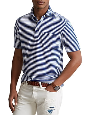 Polo Ralph Lauren Mens Cotton Stripe Short Sleeve Polo Shirt Blue White Medium