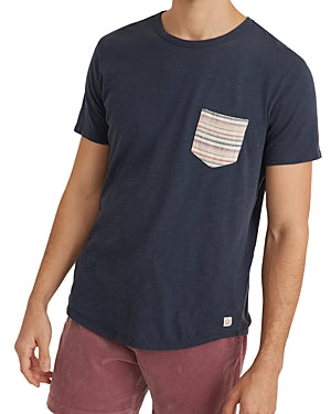 Marine Layer Mens Cotton Short Sleeve Striped Pocket T Shirt Blue Medium