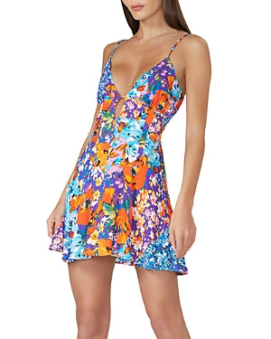 Afrm Emerson Corset Flared Mini Dress Large Bright Colors