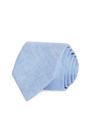 Zegna Mens Textured Solid Linen Skinny Tie Light Blue Necktie