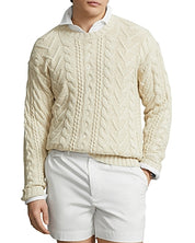 Polo Ralph Lauren Mens The Iconic Fisherman's Sweater Chic Cream Large