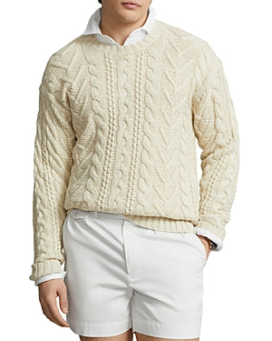 Polo Ralph Lauren Mens The Iconic Fisherman's Sweater Chic Cream Large