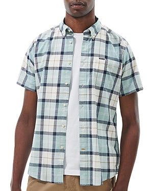 Barbour Men's Delton Tailored Fit Short Sleeve Button Down Shirt Blue Large