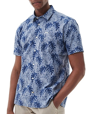 Barbour Mens Copgrave Palm Summer Button Down Shirt Blue Small