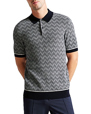 Ted Baker Mens Waldun Zig Zag Stitched Polo Shirt XXL 2XL Navy Blue