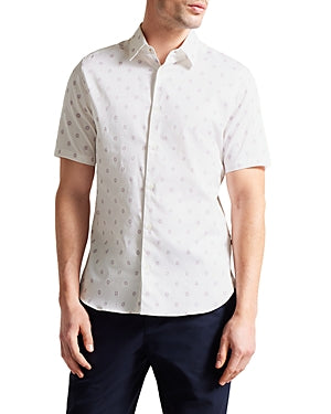 Ted Baker Mens Kymsho Short Sleeve Button Down Shirt Ditsy Floral White   Small