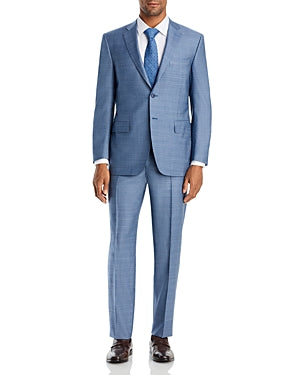 Canali Mens Siena Classic fit Sharkskin Suit Jacket Blazer 48 R Blue Solid