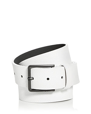 BOSS Hugo Boss Men's Embossed Perforation Leather Belt White 32