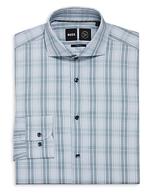 Hugo Boss Mens Slim fit Long Sleeve Button-Up Shirt XL Green Plaid