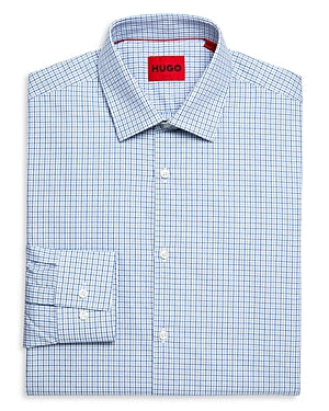 Hugo Boss Mens Kenno Slim Fit Check Button Down Dress Shirt  Blue 17.5
