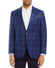 Jack Victor Conway Plaid Regular Fit Sport Coat 42R Tonal Blue / Brown