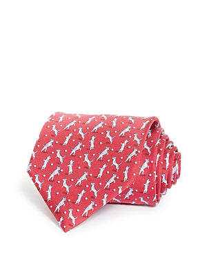 Salvatore Ferragamo Mens Dog Print Silk Classic Tie Red White Necktie