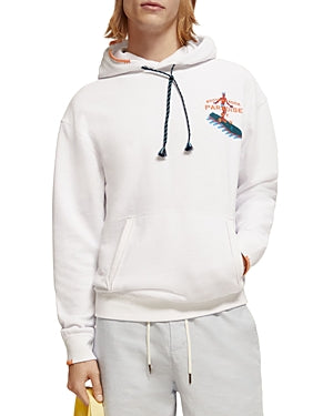 Scotch & Soda Mens Embroidered Artwork Hoodie Sweatshirt White XL
