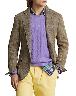 Polo Ralph Lauren Mens RL67 Herringbone Blazer Jacket Sport Coat Brown 44R