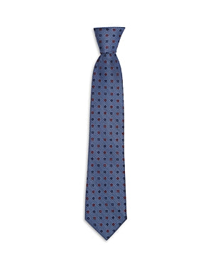 The Men's Store  Medallion Grid Silk Classic Tie Blue Necktie