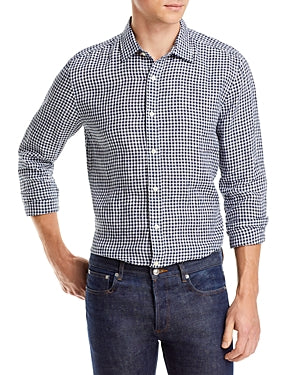 The Mens Store   Linen Long Sleeve Button Down Shirt Blue Plaid Large