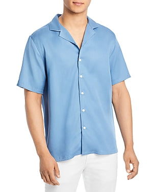 The Mens Store   Solid Button Down Camp Shirt Blue Large