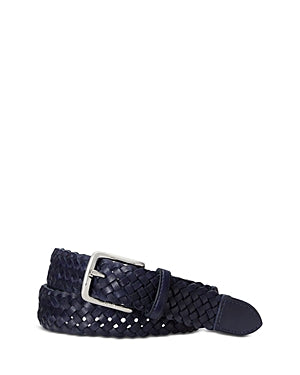 Polo Ralph Lauren Mens Braided Vachetta Leather Belt Newport Navy Blue 36