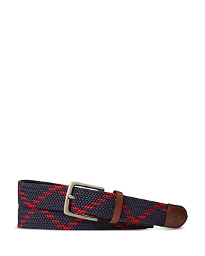 Polo Ralph Lauren Mens Men's Zigzag Leather-Trim Webbed Belt Navy Red Size XL