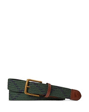 Polo Ralph Lauren Mens Zigzag Leather Trim Webbed Belt Green Navy Large