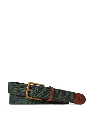 Polo Ralph Lauren Mens Zigzag Leather Trim Webbed Belt Green Navy Large