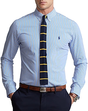 Polo Ralph Lauren Men's Slim Fit Striped Stretch Poplin Shirt Blue XL