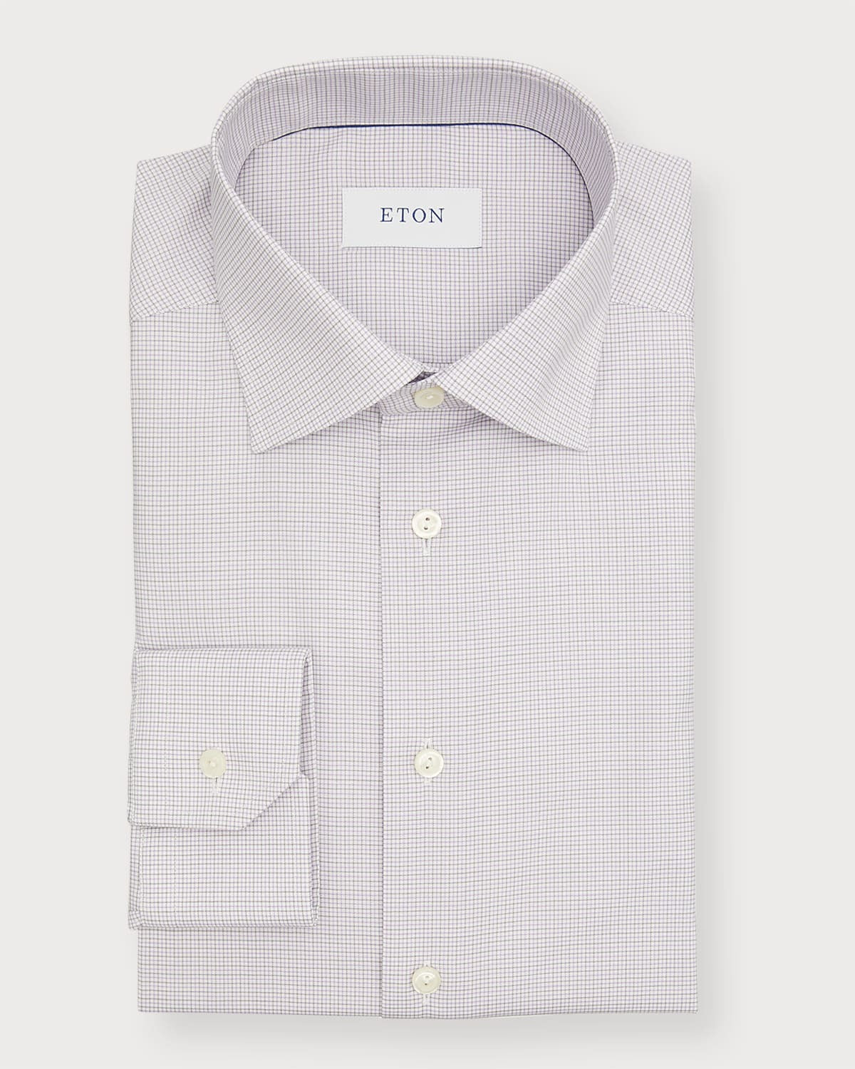 Eton Mens Slim Fit Micro Check Stretch Dress Shirt 15 Medium 38 Light Purple