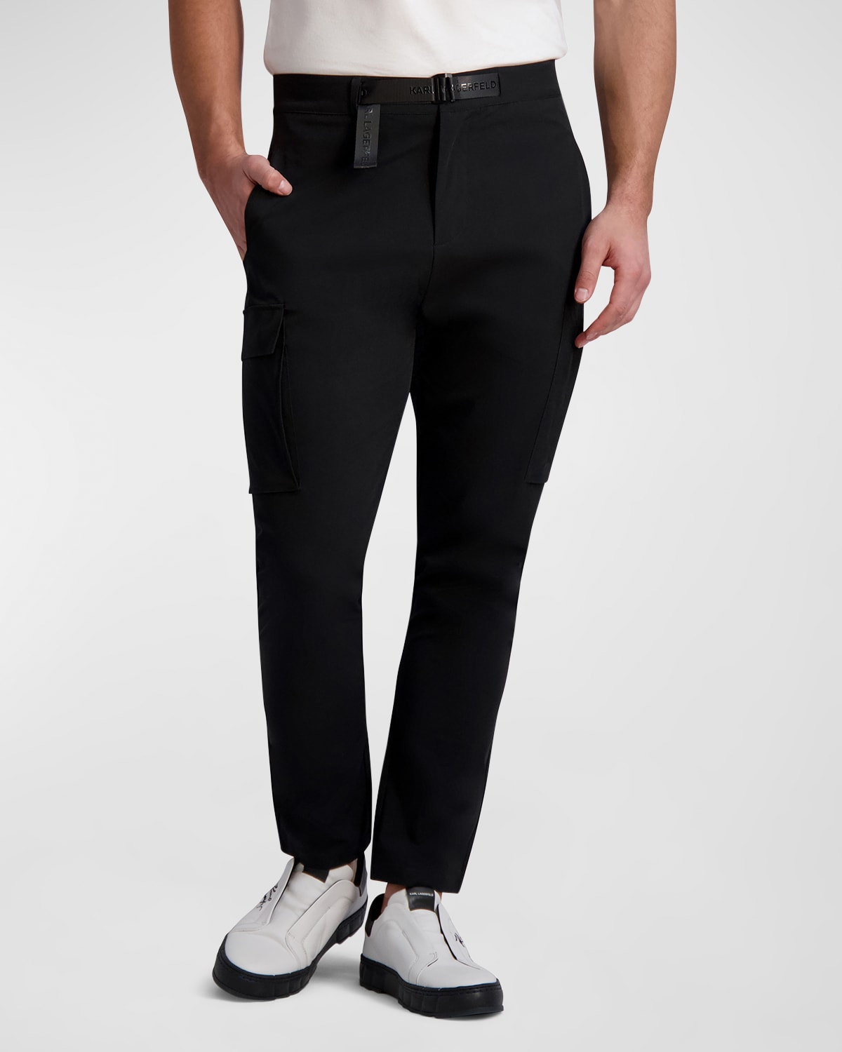 Karl Lagerfeld Paris Men's Solid Cargo Pants Black Large