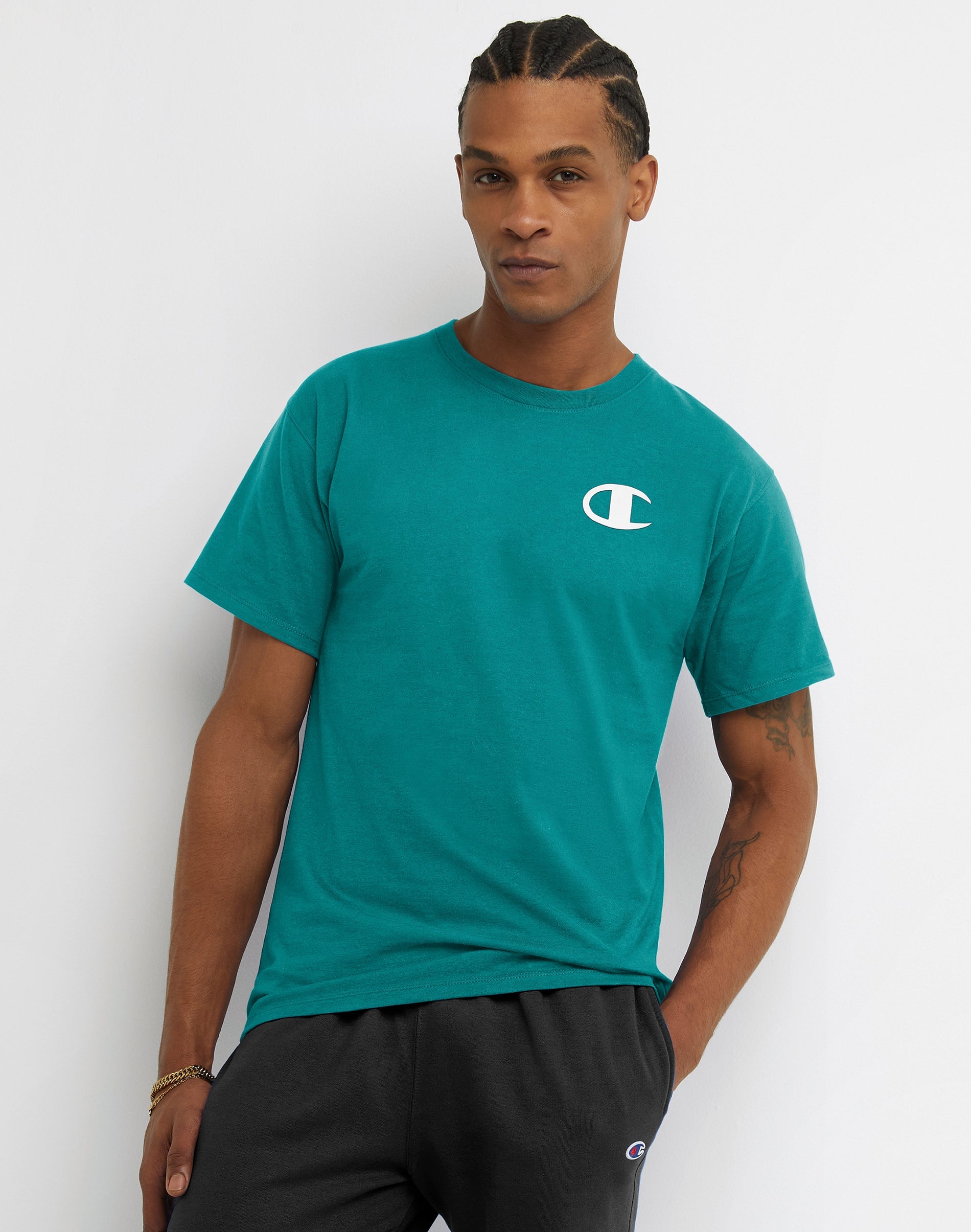 Champion Men's Classic Logo Graphic Short Sleeve T Shirt Green XL