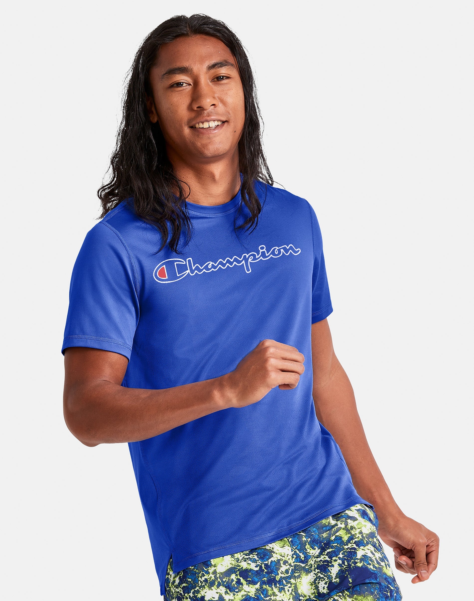 Champion Men's Mvp Script Logo Short Sleeve Crewneck T Shirt Flight Blue Large