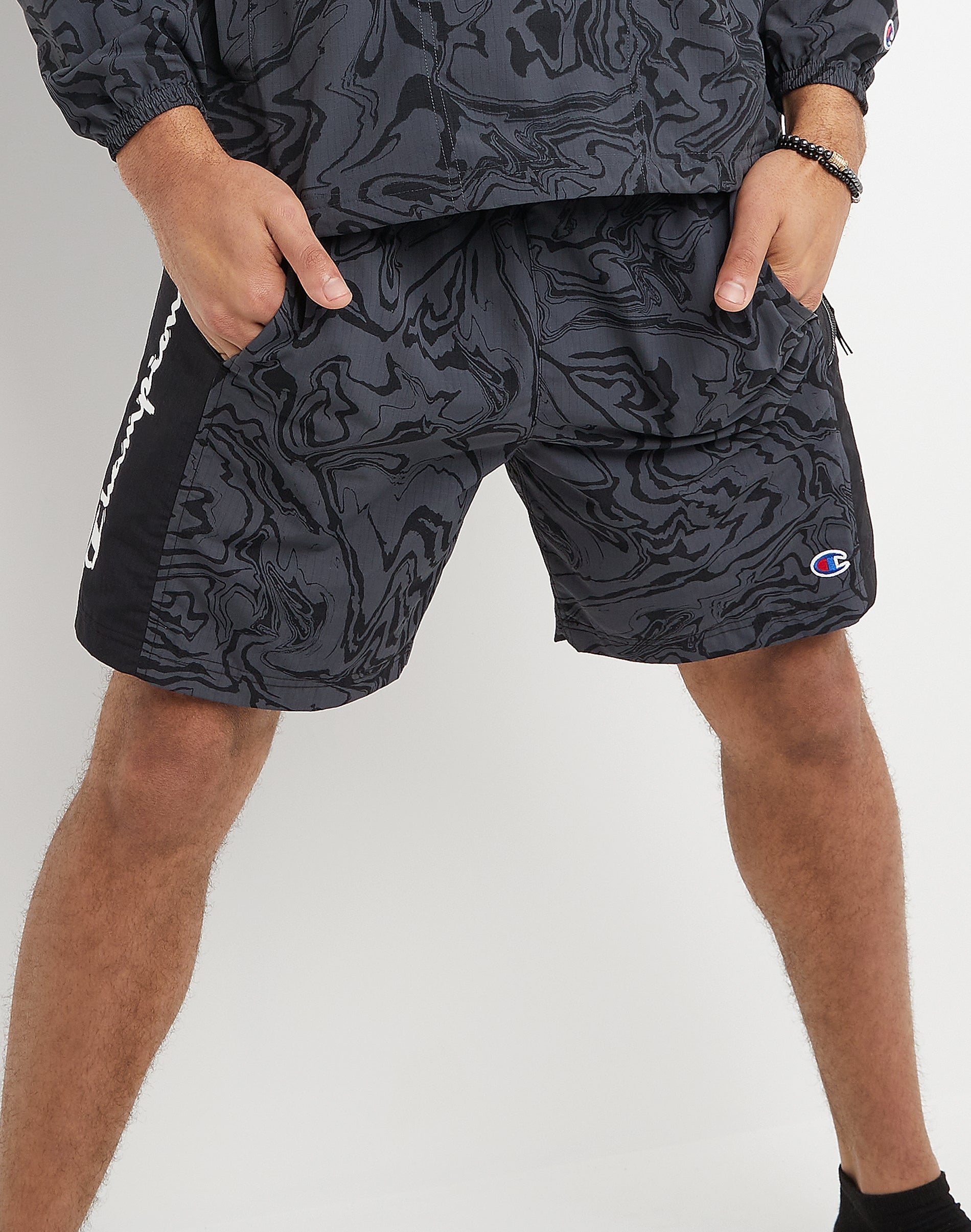 Champion Mens Liquid Marble Stealth Black Hybrid Shorts Small Black