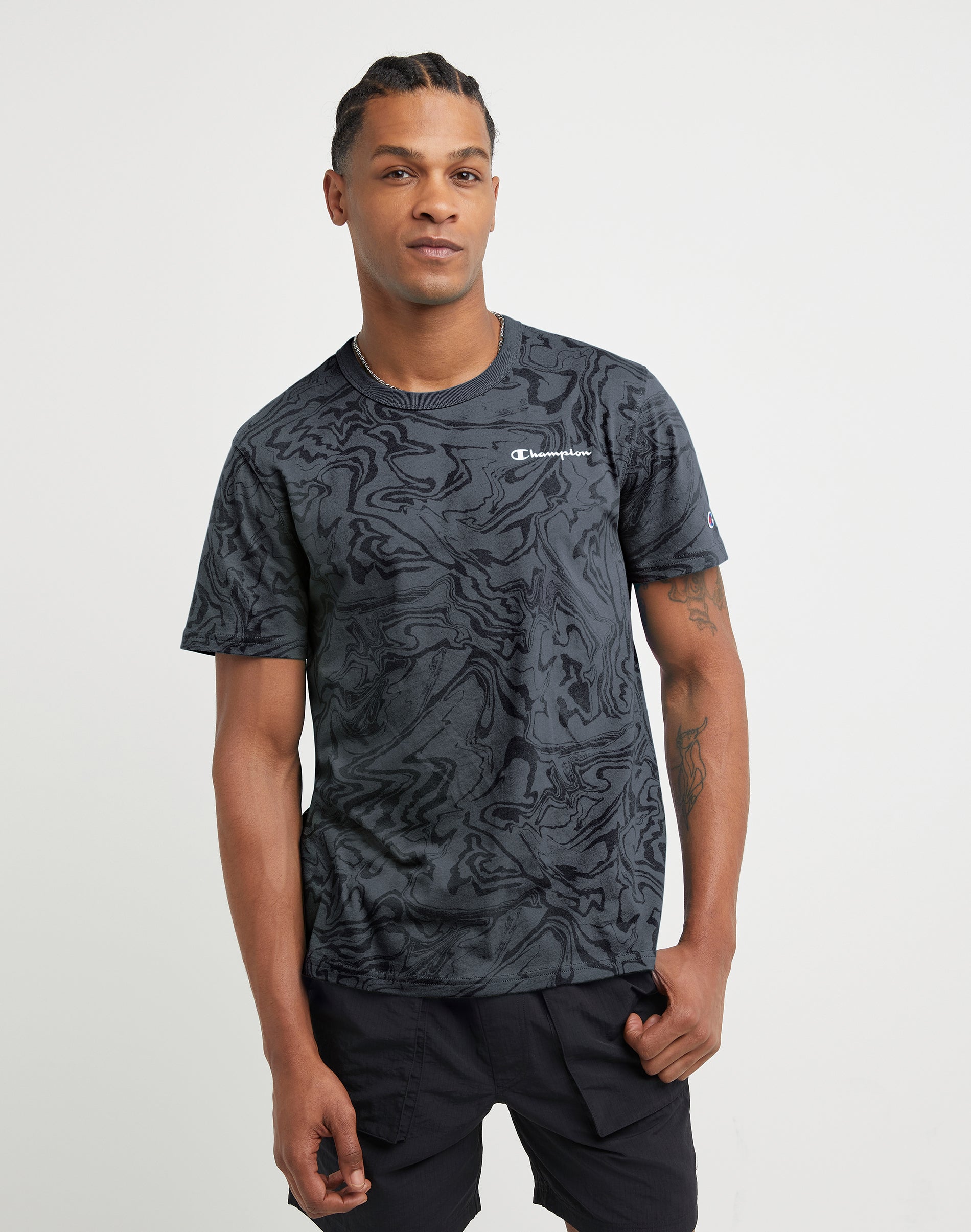 Champion Mens Standard Fit Short Sleeve T Shirt Grey Liquid Marble 2XL