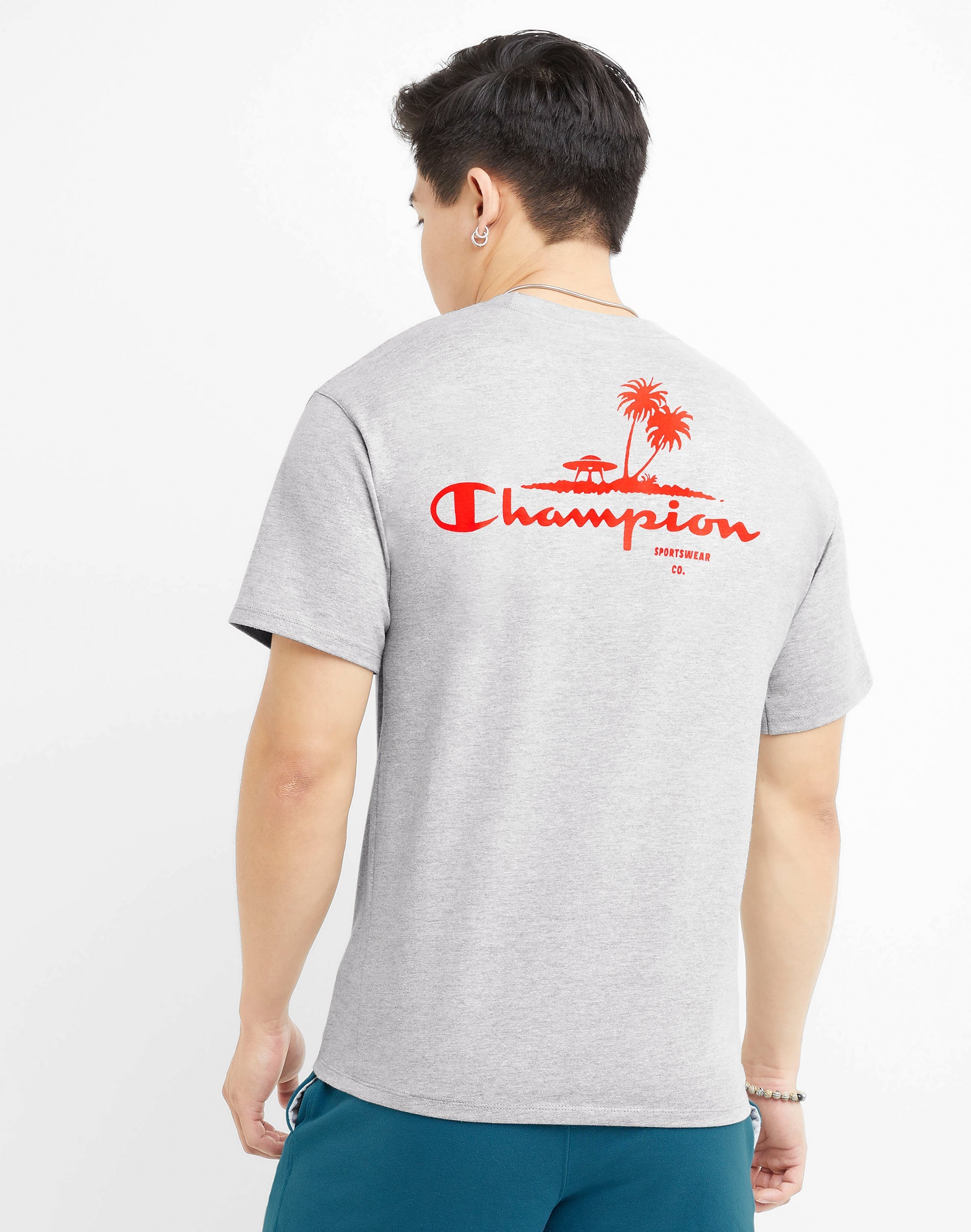 Champion Mens Oxford Gray Palm Tree Logo Short Sleeve T Shirt Grey XL