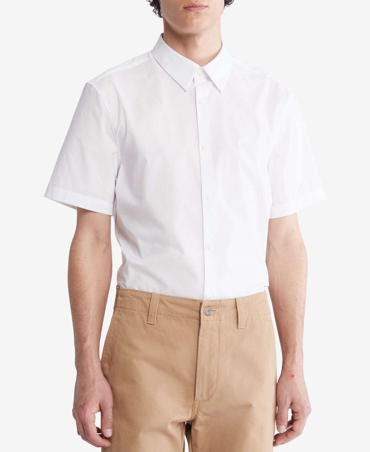 Calvin Klein Mens Slim Fit Solid Short Sleeve Button Down Shirt White Large