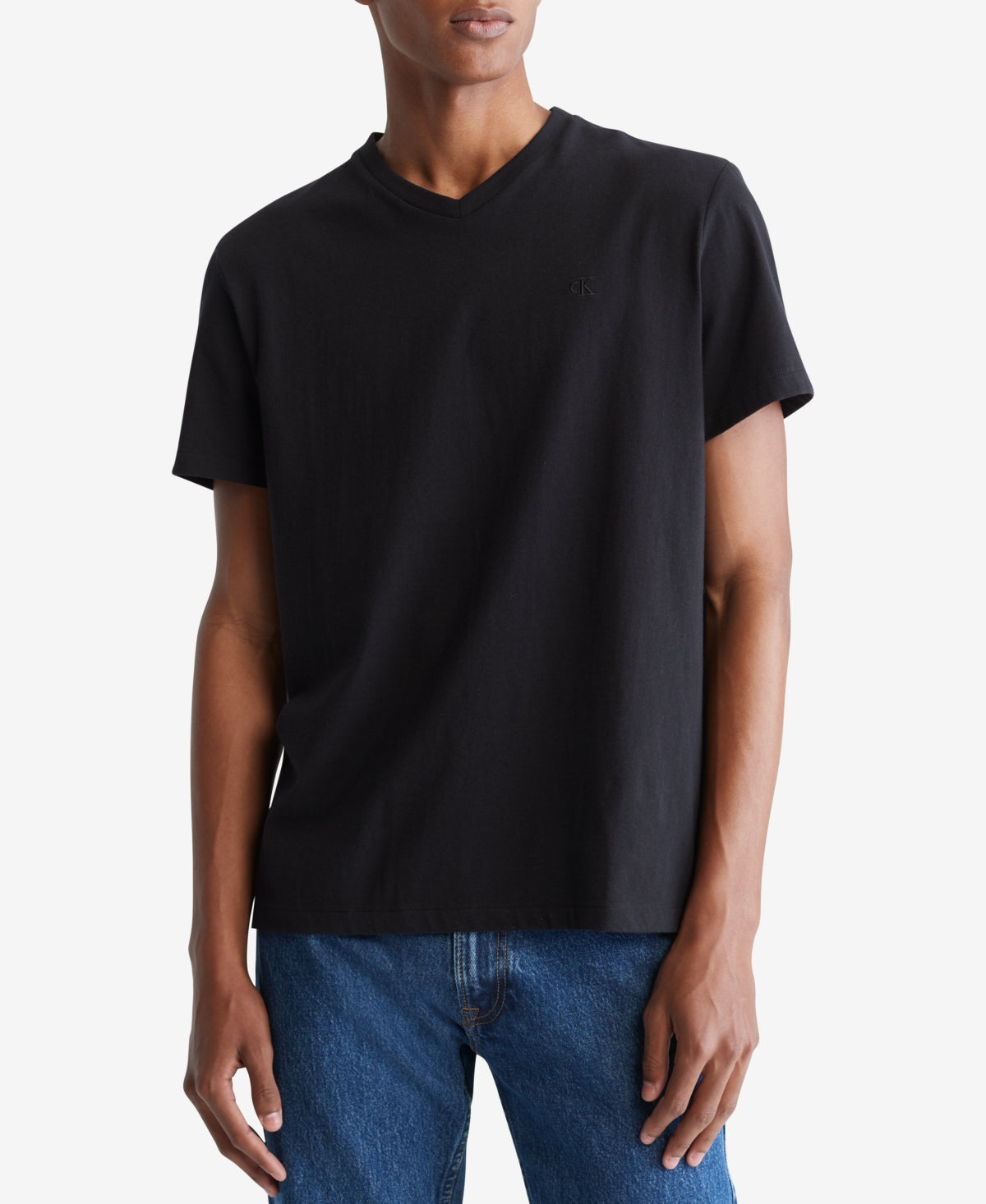 Calvin Klein Men's Smooth Cotton Solid V Neck T Shirt  Black Beauty Large