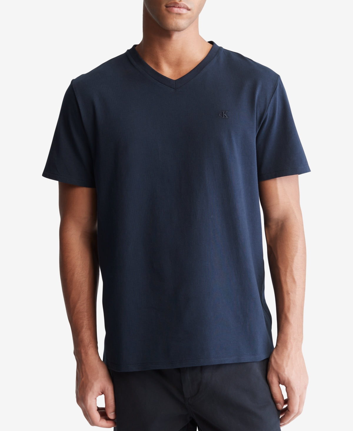 Calvin Klein Men's Solid V Neck Short Sleeve T Shirt Dark Blue Small